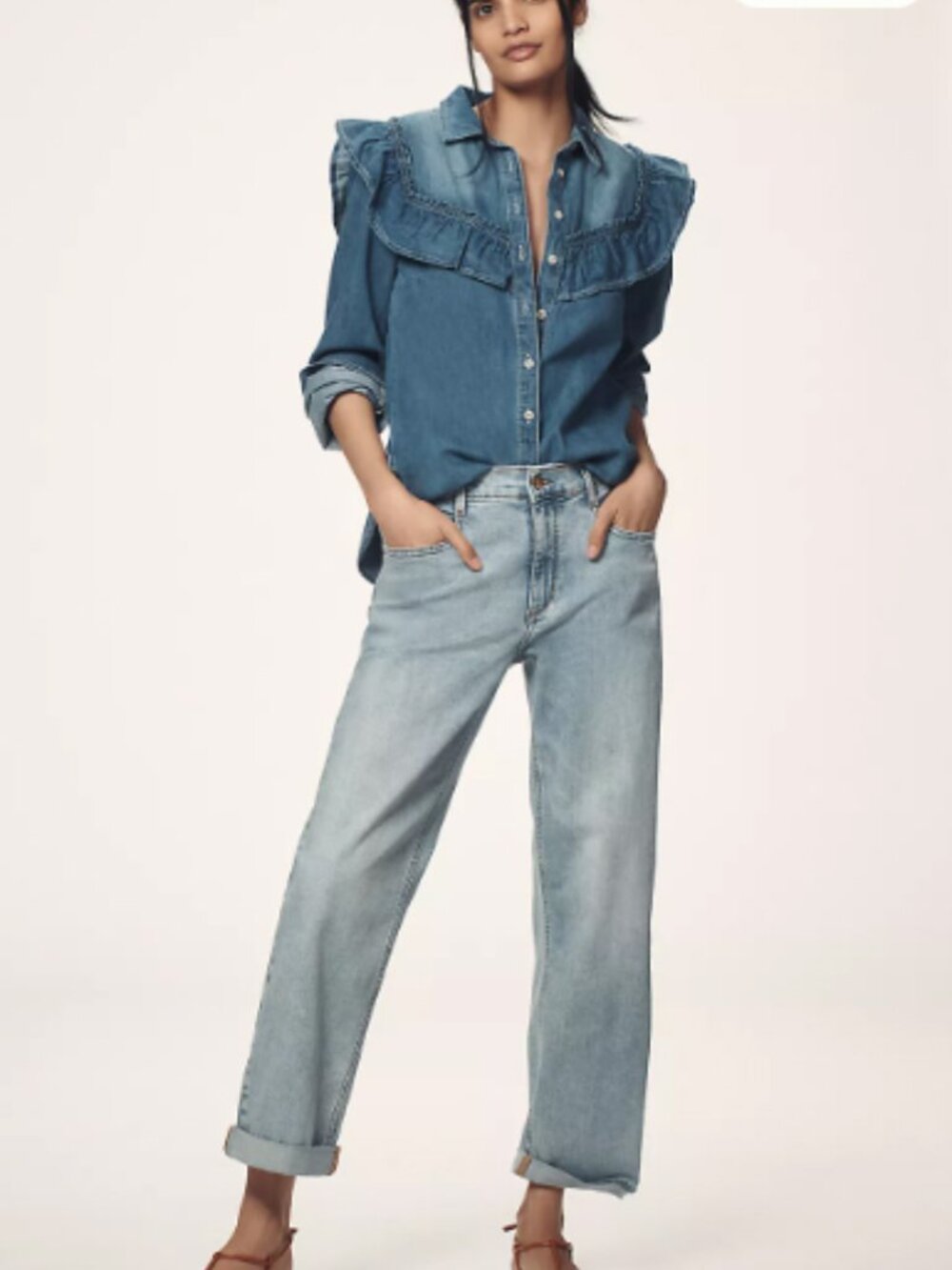 Pilcro Anthropologie Baggy Slim Boyfriend High-Rise Relaxed Jeans Light Wash 26